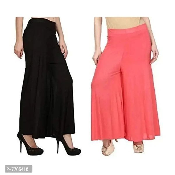 Aglobi Women's Regular Fit Palazzo Pants ( AGLOBI@P2 _ Black Peach _ Free Size ) ( Pack of 2 )