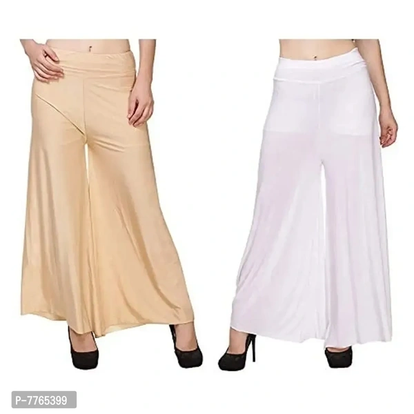 Aglobi Women's Regular Fit Palazzo Pants ( AGLOBI@P2 _ Beige White _ Free Size ) ( Pack of 2 )