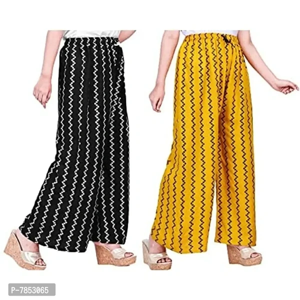 Full Length Printed Rayon Palazzo for Girls and Women with miyani and dori. Pack of 2 (Free Size, Black, Mustard)