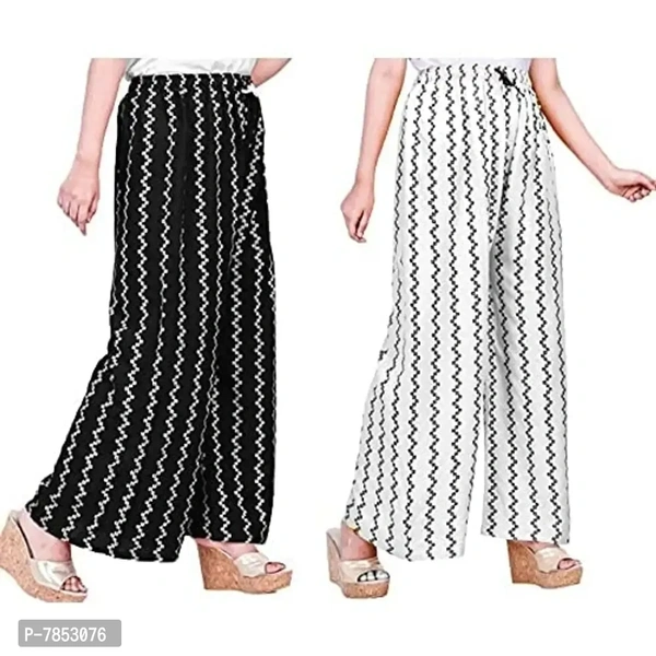 Full Length Printed Rayon Palazzo for Girls and Women with miyani and dori. Pack of 2 (Free Size, Black, White)