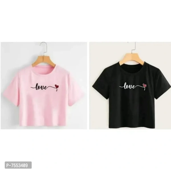 Stylish Cotton Blend Crop T-Shirt For Women And Girl Combo Pack Of 2