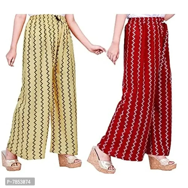 Full Length Printed Rayon Palazzo for Girls and Women with miyani and dori. Pack of 2 (Free Size, Maroon, Beige)