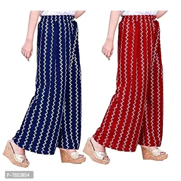 Full Length Printed Rayon Palazzo for Girls and Women with miyani and dori. Pack of 2 (Free Size, Navy Blue, Maroon)