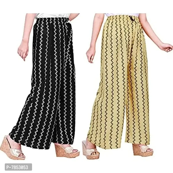 Full Length Printed Rayon Palazzo for Girls and Women with miyani and dori. Pack of 2 (Free Size, Black, Beige)