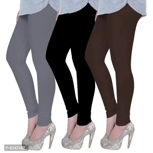 Fabulous 4-Way Lycra Solid Leggings For Women (Pack Of 3, Grey , Black , Brown)