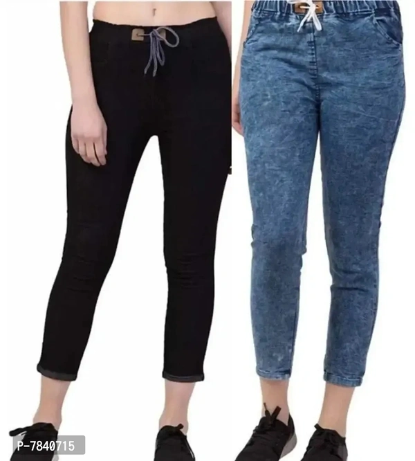 Trendy Latest Denim Blue Black women joggers Jeans for women / Girls ( Combo Pack Of 2 )
