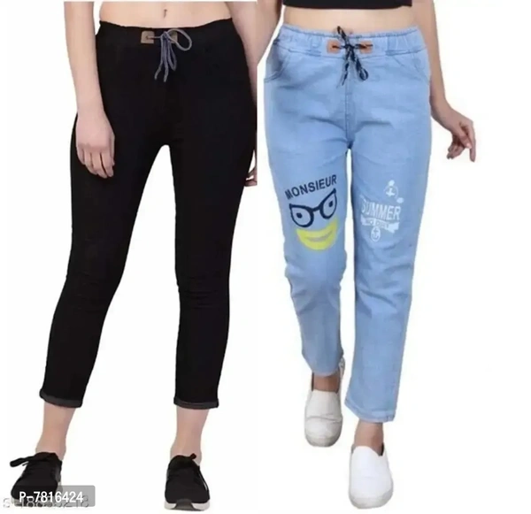 Martin Latest Black Joggers For Women Denim Combo Blue Jeans For Girls Ladies (Pack of 2)