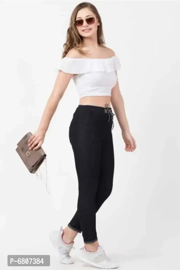 Trendy Martin Joggers Fit Women Denim Light Black Jeans For Girls