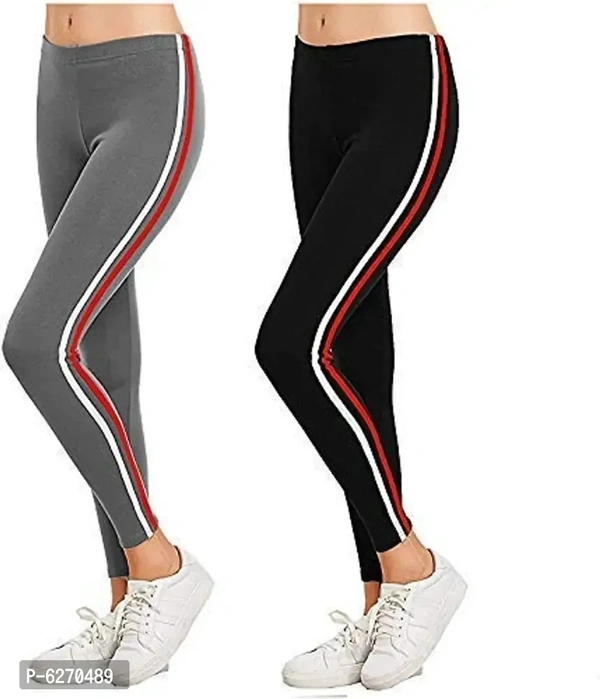 Elegant Cotton Stretchable Striped Jeggings For Women And Girls- 2 Pieces