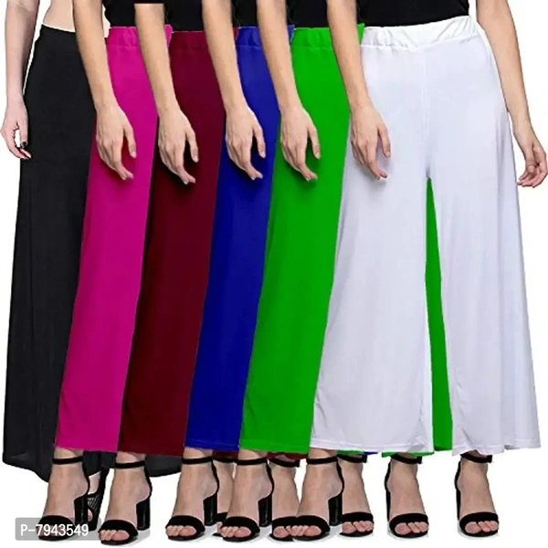 STYLE PITARA Women's Loose Fit Palazzos Pack of 6 (SP_SYNPALAZZO_6_BPMBLGW_Assorted Colours, Free Size)
