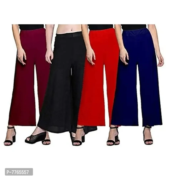 Aglobi Womens Cotton Lycra Palazzo Pant Pack of 4 Free Size (Free Size, Black,red,Maroon,Navy)