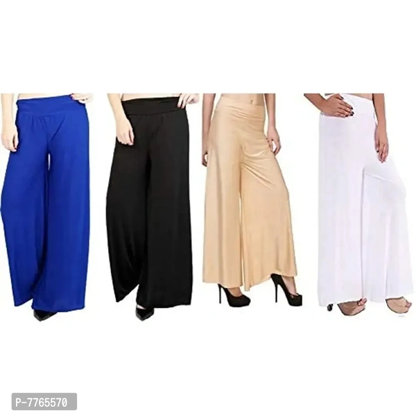 Aglobi Womens Cotton Lycra Palazzo Pant Pack of 4 Free Size (Free Size, B,W,BL,BE)