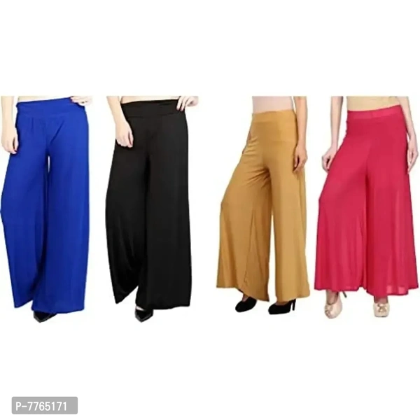 Aglobi Womens Cotton Lycra Palazzo Pant Pack of 4 Free Size (Free Size, B,P,BL,BE)