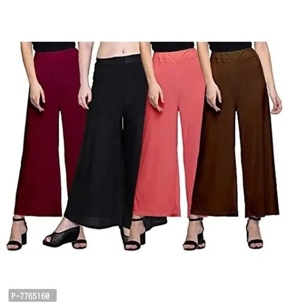 Aglobi Womens Cotton Lycra Palazzo Pant Pack of 4 Free Size (Free Size, Maroon,Black,Peach,Brown