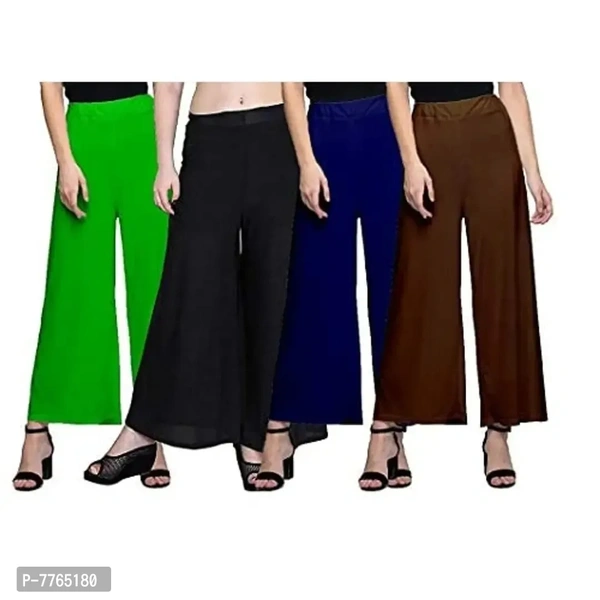 Aglobi Womens Cotton Lycra Palazzo Pant Pack of 4 Free Size (Free Size, Green,blacknavy,Brown)