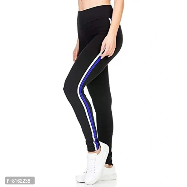 FITG18 Women's Slim Fit Poly Cotton Tights (FITG18_Black With Blue, White_Free Size)"