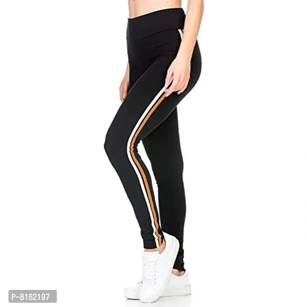 FITG18 Women's Slim Fit Poly Cotton Tights (FITG18_Black Orange|White _Free Size)