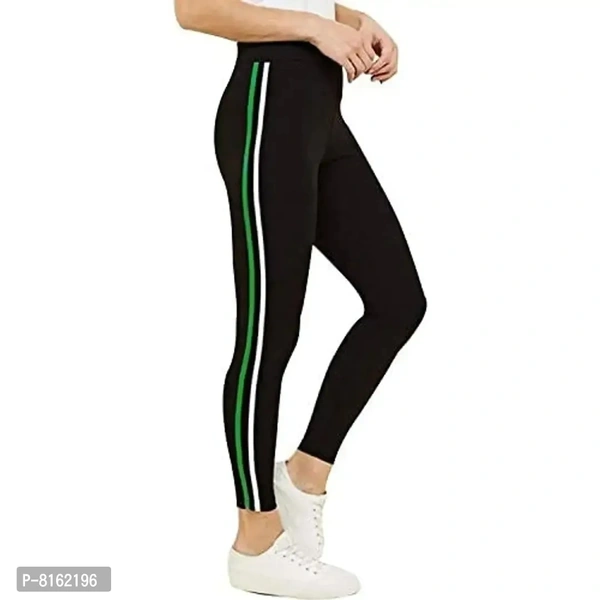 FITG18 Women's Slim Fit Poly Cotton Tights (FITG18_Black Green|White _Free Size)