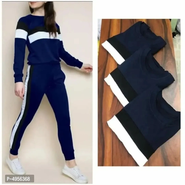 Stylish Cotton Rib Stretchable Color Blocked Trach Suit For Women