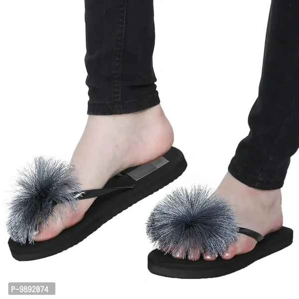 Elegant Grey Synthetic Solid Flip Flops For Women