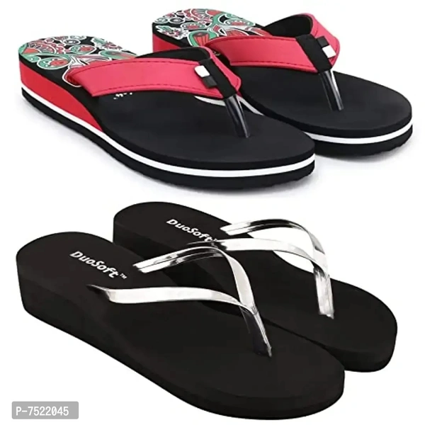 Duosoft Stylish Comfort Super Soft, Fabrication Flip Flop Slippers For Womens Girls, Material: Eva, (Ds-002-Mix_Ds-009-Blk), Size: 4 To 8, Pack Of 2.Size: 