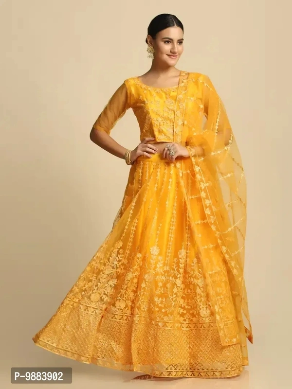 Women Net Semi Stitched Lehenga Choli