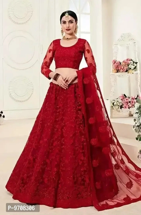 Women Semi Stitched Net Embroidered Lehenga Choli