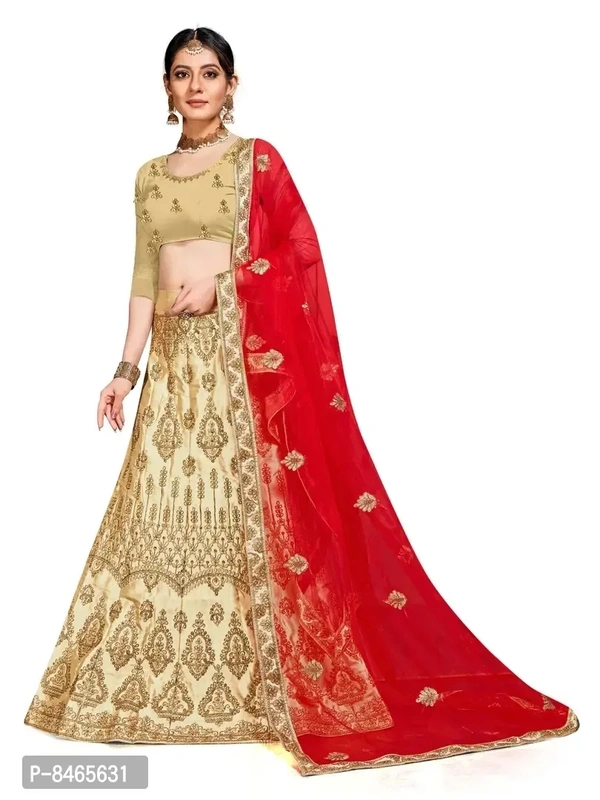 Women Beige Colour Silk Embrodeired Lehenga Choli (2.5 Mtr)