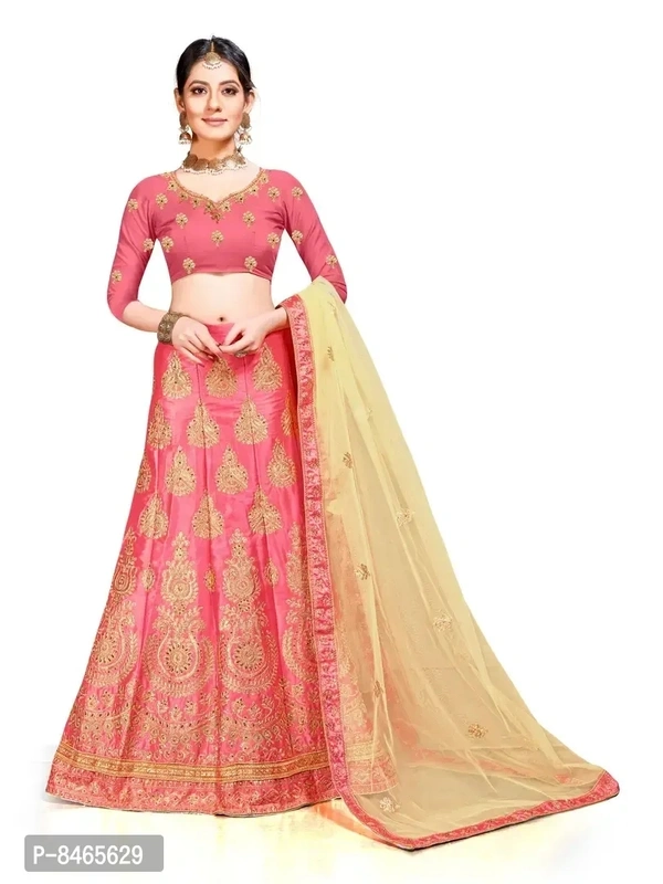 Women Pink Colour Silk Embrodeired Lehenga Choli (2.5 Mtr)