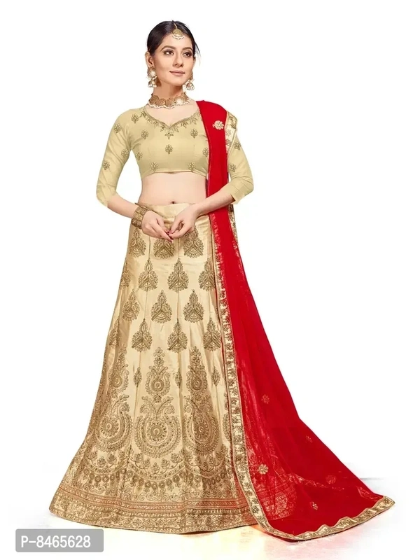 Women Beige Colour Silk Embrodeired Lehenga Choli (2.5 Mtr)
