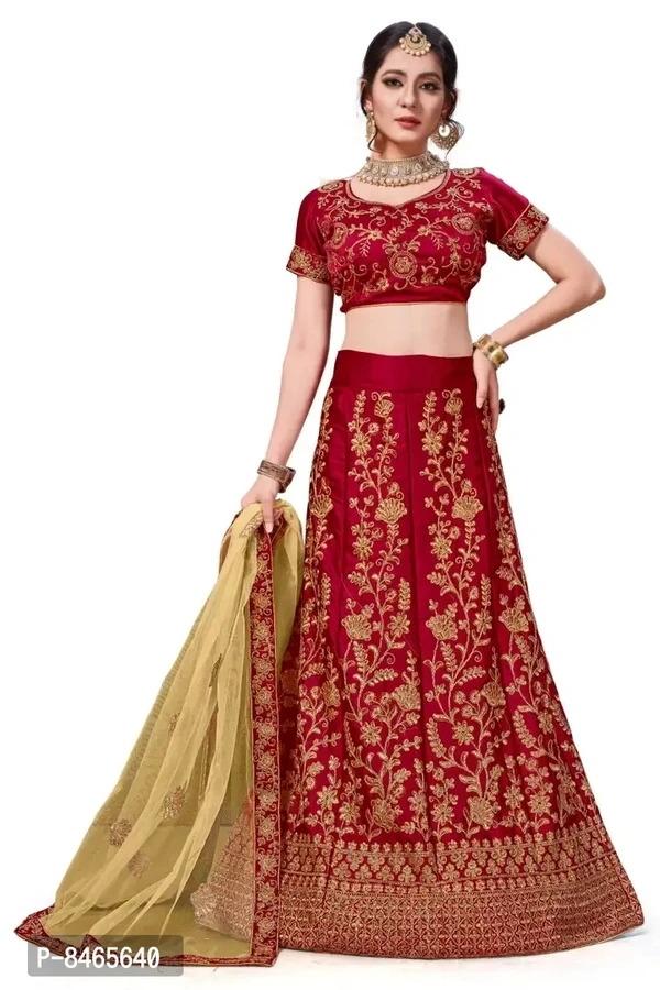 Women Maroon Colour Sattin Silk Embrodeired Lehenga Choli (2.5 Mtr)