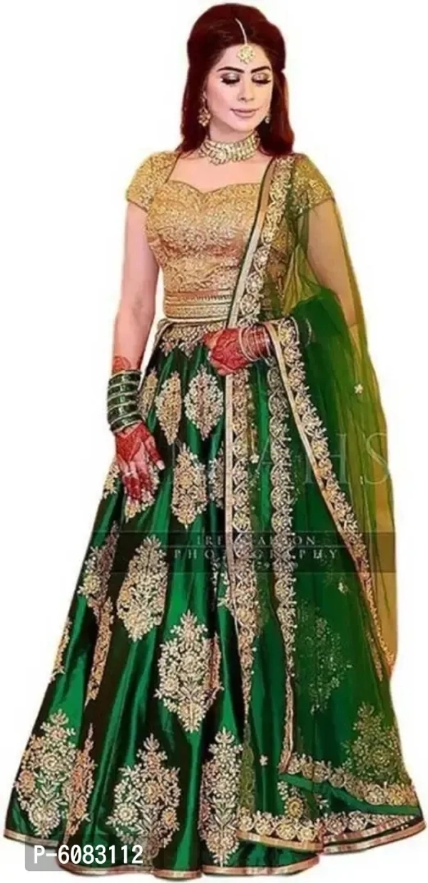 Beautiful Satin Silk Embroidered Semi Stitched Lehenga Choli