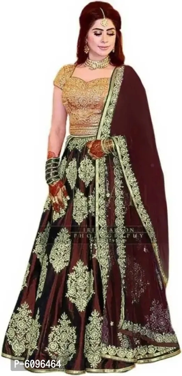 Attractive Satin Silk Embroidered Semi Stitched Lehenga Choli