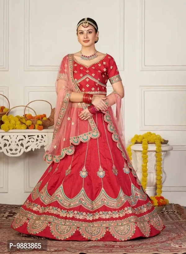 Women Art Silk Semi Stitched Lehenga Choli