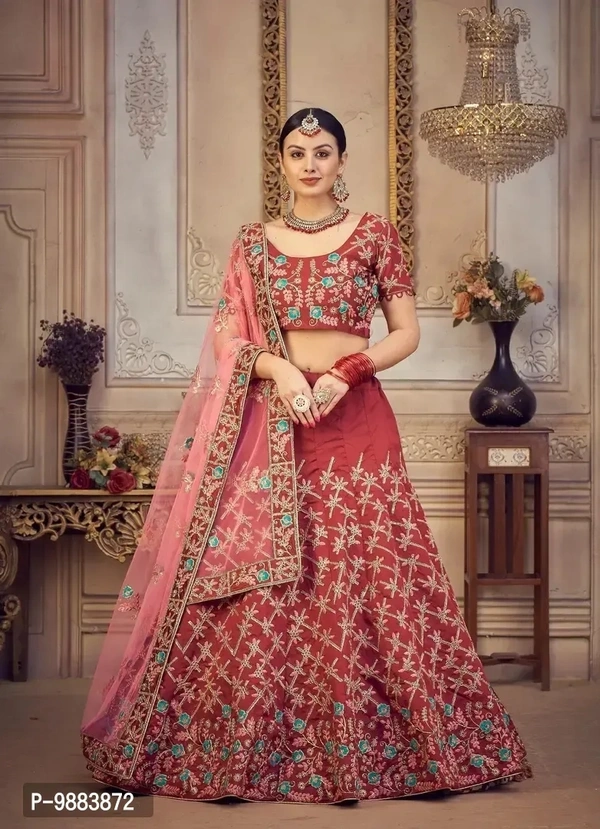Women Art Silk Semi Stitched Lehenga Choli