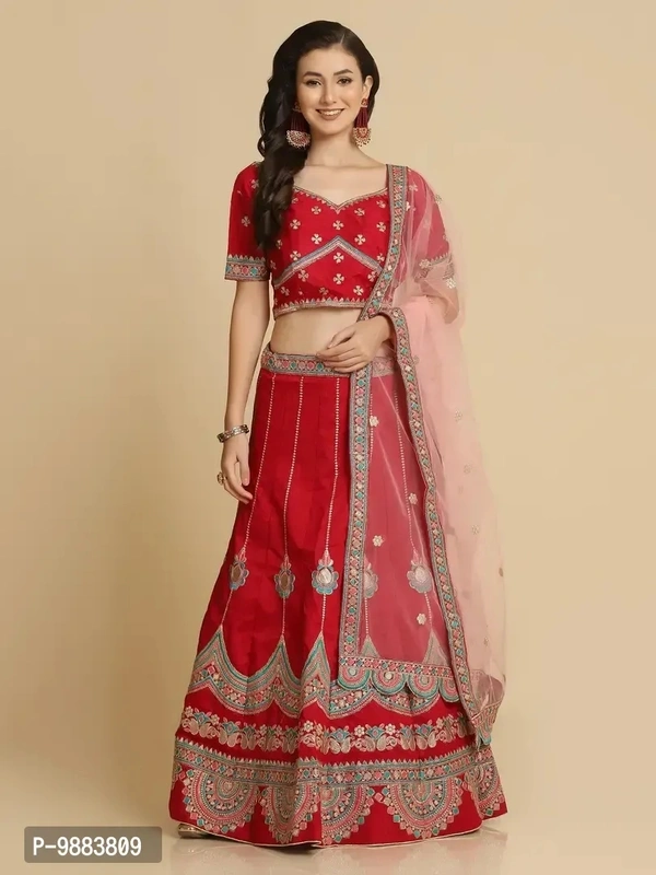 Women Art Silk Semi Stitched Lehenga Choli