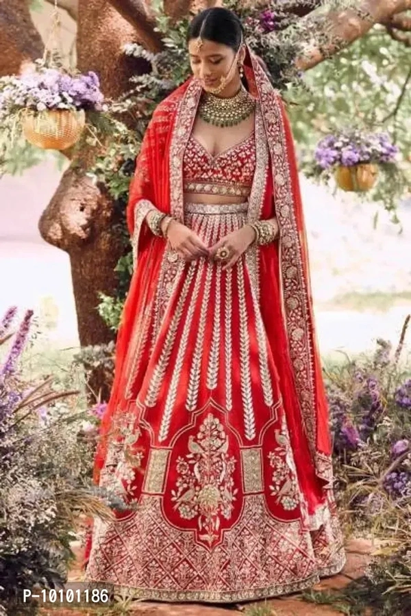 Trendy Women Embroidered Semi Stitched Lehenga Cholis (Red