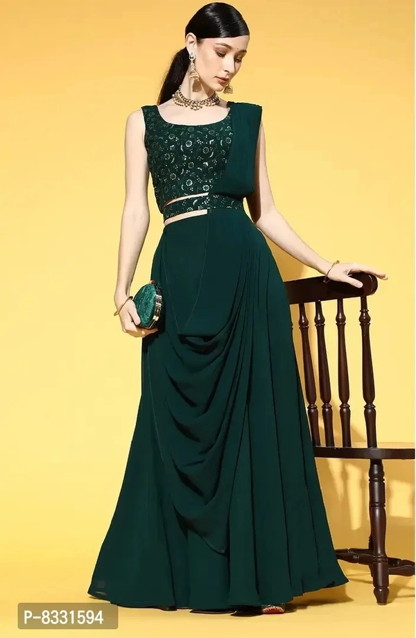 Stylish Green Georgette Lehenga with Choli And Dupatta Set For Women