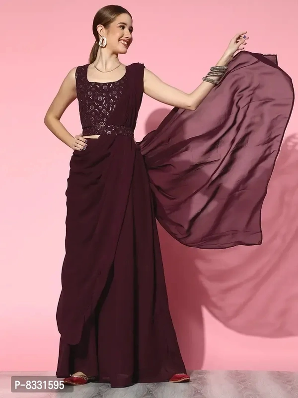 Stylish Maroon Georgette Lehenga with Choli And Dupatta Set For Women