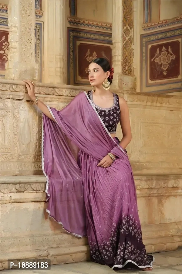 Stylish Purple Chinnon Silk Embroidered Lehenga Choli Set With Dupatta For Women