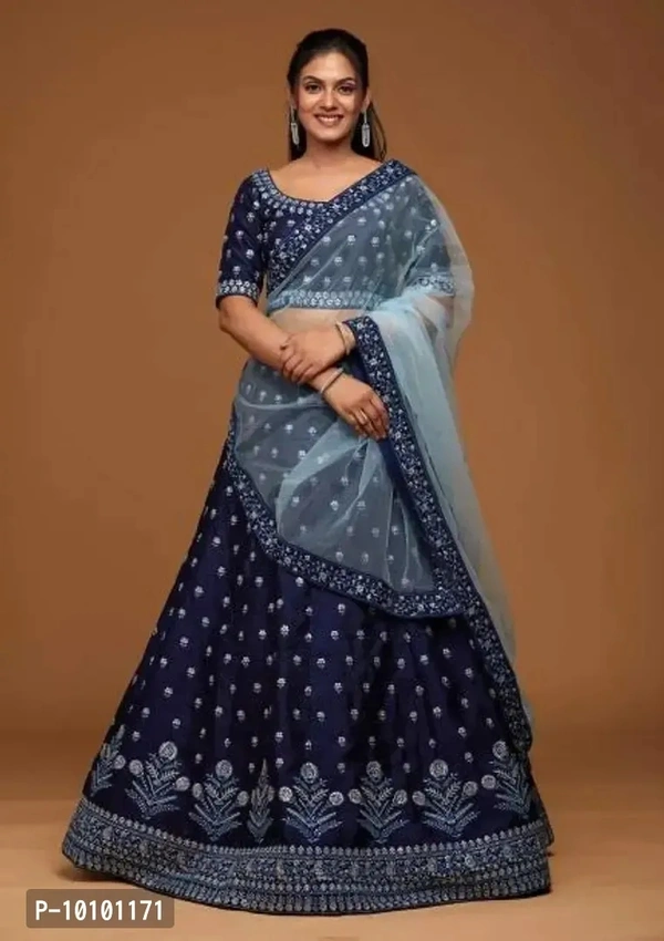 Trendy Women Embroidered Semi Stitched Lehenga Choli&nbsp;&nbsp;(Blue)