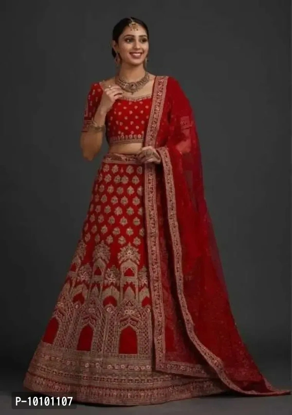 Trendy Women Embroidered Semi Stitched Lehenga Choli&nbsp;&nbsp;(Red)