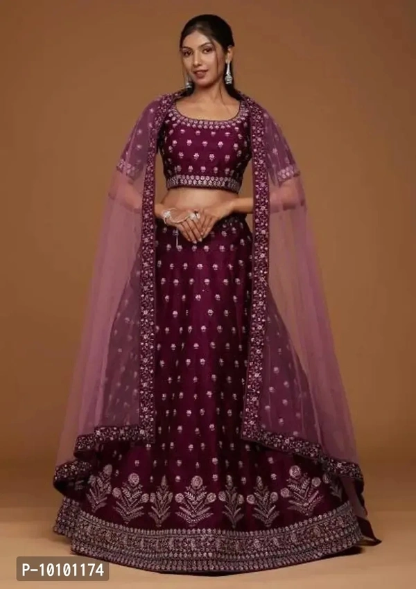 Trendy Women Embroidered Semi Stitched Lehenga Choli&nbsp;&nbsp;(Purple)