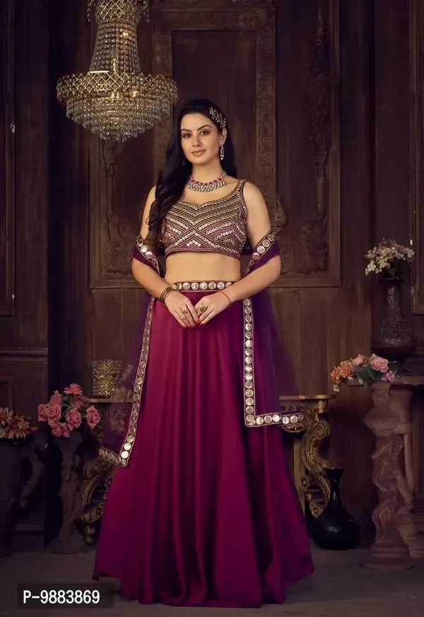 Women Art Silk Semi Stitched Lehenga Choli