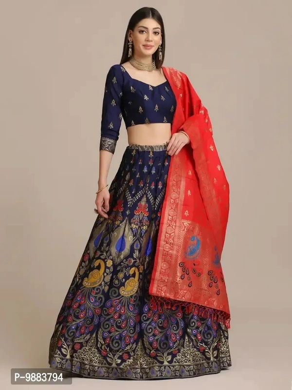 Women Jacquard Semi Stitched Lehenga Choli