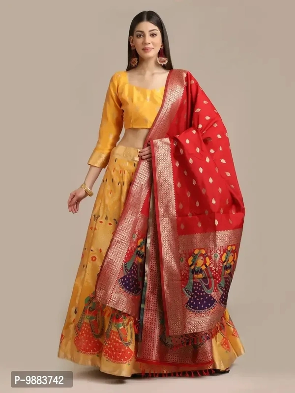 Women Jacquard Semi Stitched Lehenga Choli