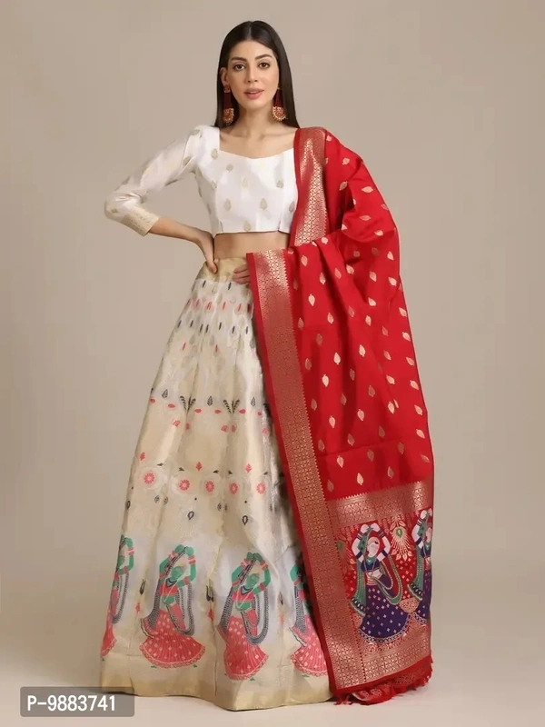 Women Jacquard Semi Stitched Lehenga Choli