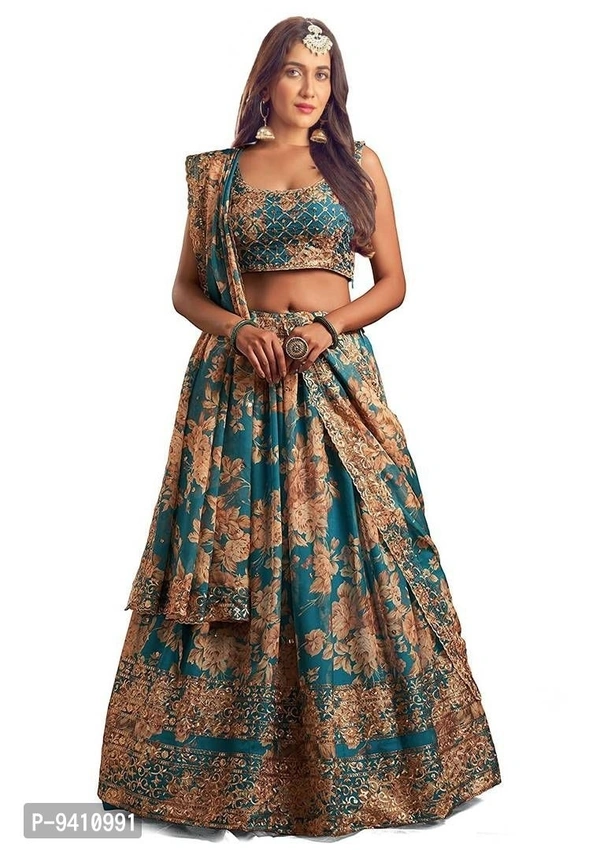 Trendy Teal Blue Georgette Lehenga Choli With Dupatta Set For Women