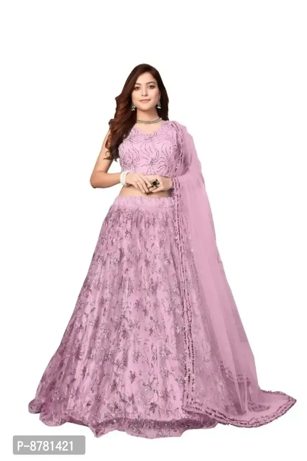 Stylish Magneta Net Embroidered Semi Stitched Lehenga Choli with Dupatta For Women