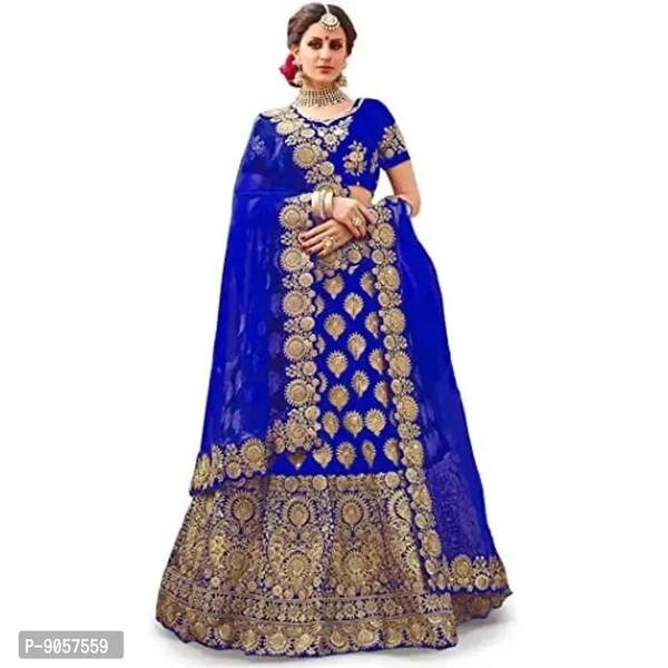 Women's Satin Embroidered Semi Stitched Lehenga Choli (ROYAL)